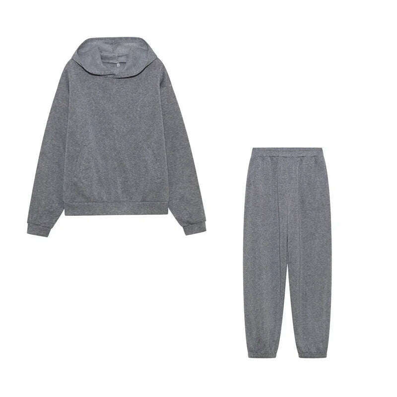 KIMLUD, Women Hooded Tracksuit Sports 2 Pieces Set Streetwear Sweatshirts Pullover Pants Suit Home Sweatpants Trousers Outfits 2023, Grey / XXL, KIMLUD APPAREL - Womens Clothes