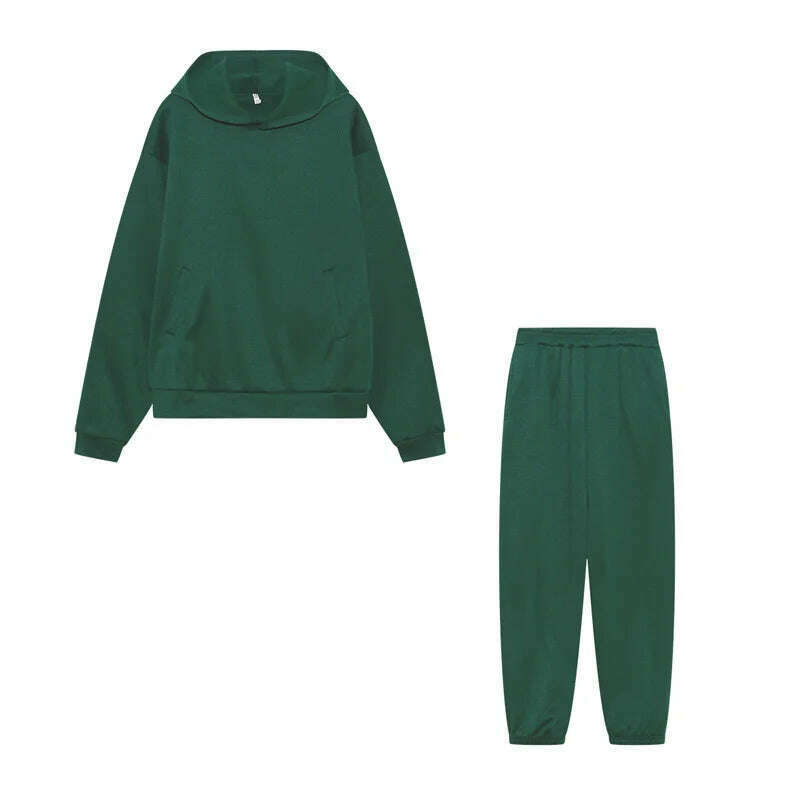 KIMLUD, Women Hooded Tracksuit Sports 2 Pieces Set Streetwear Sweatshirts Pullover Pants Suit Home Sweatpants Trousers Outfits 2023, Dark Green / XXL, KIMLUD APPAREL - Womens Clothes