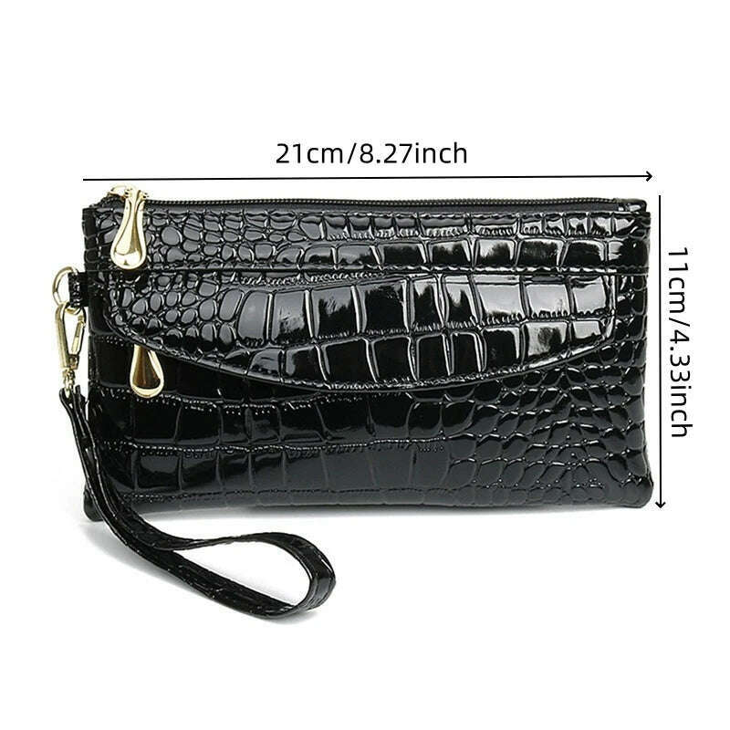 KIMLUD, Women Long Wallets Leather Ladies Double Zipper Wallet Clutch Bag Design Red Purse Bag Crocodile Purses, KIMLUD Womens Clothes