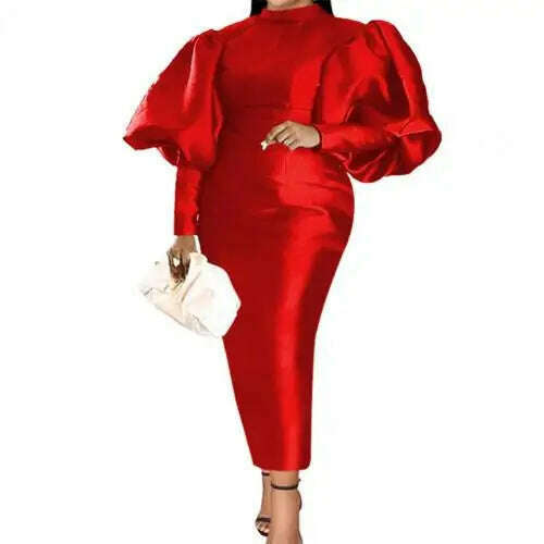 KIMLUD, Women Maxi Dresses Long Lantern Dress Christmas High Collar Bodycon Sexy Shiny Celebrate Occasion African Robes Birthday Event, Red / 3XL, KIMLUD APPAREL - Womens Clothes