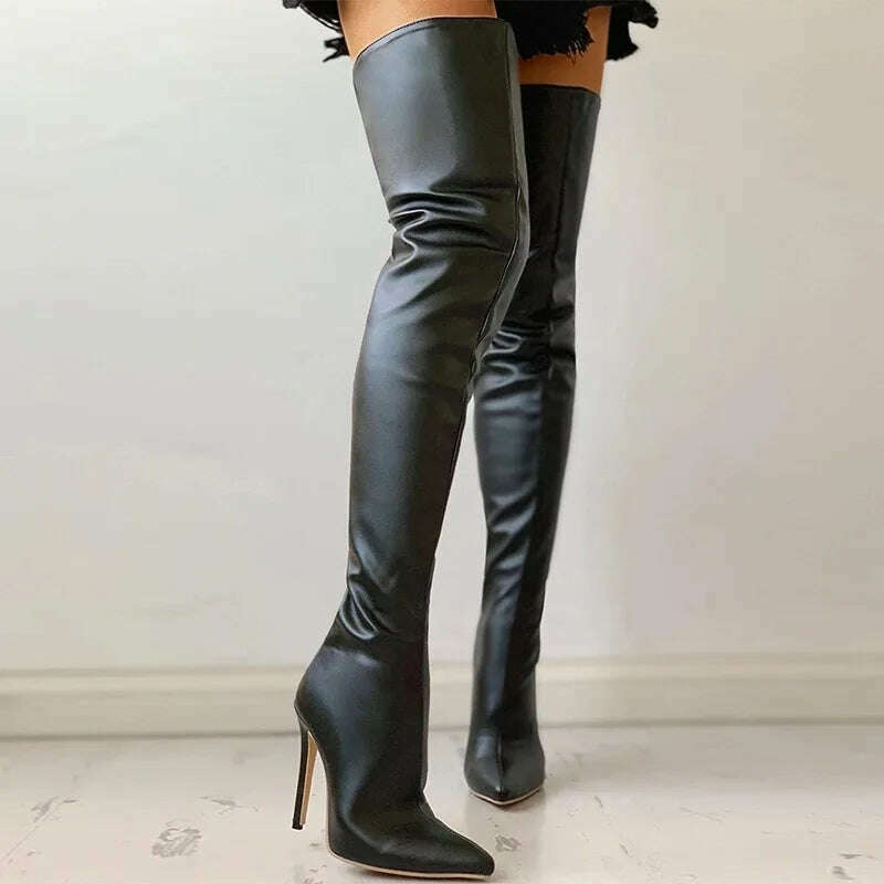 KIMLUD, Women Over The Knee Boots Female Zip Sexy Black Long Boots Woman Thin Heel Ladies Pointed Toe Party Boots Women's Autumn Shoes88, KIMLUD Womens Clothes