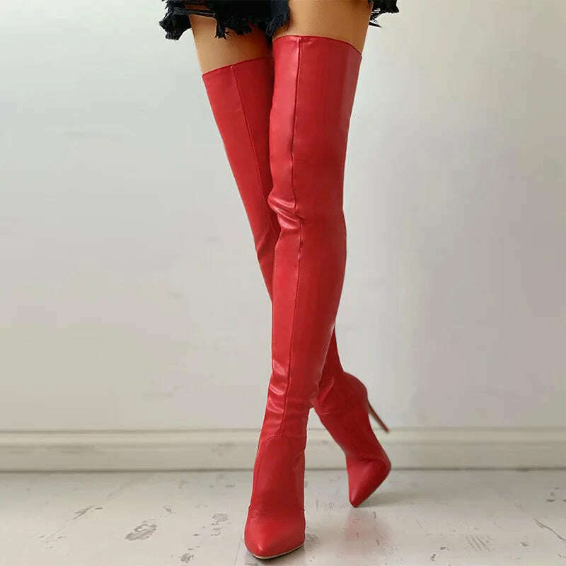 KIMLUD, Women Over The Knee Boots Female Zip Sexy Black Long Boots Woman Thin Heel Ladies Pointed Toe Party Boots Women's Autumn Shoes88, Red / 38, KIMLUD APPAREL - Womens Clothes