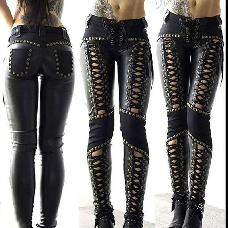 KIMLUD, Women Pants Punk Rock Imitation Leather Pencil Pants, Black / XXXXL, KIMLUD APPAREL - Womens Clothes