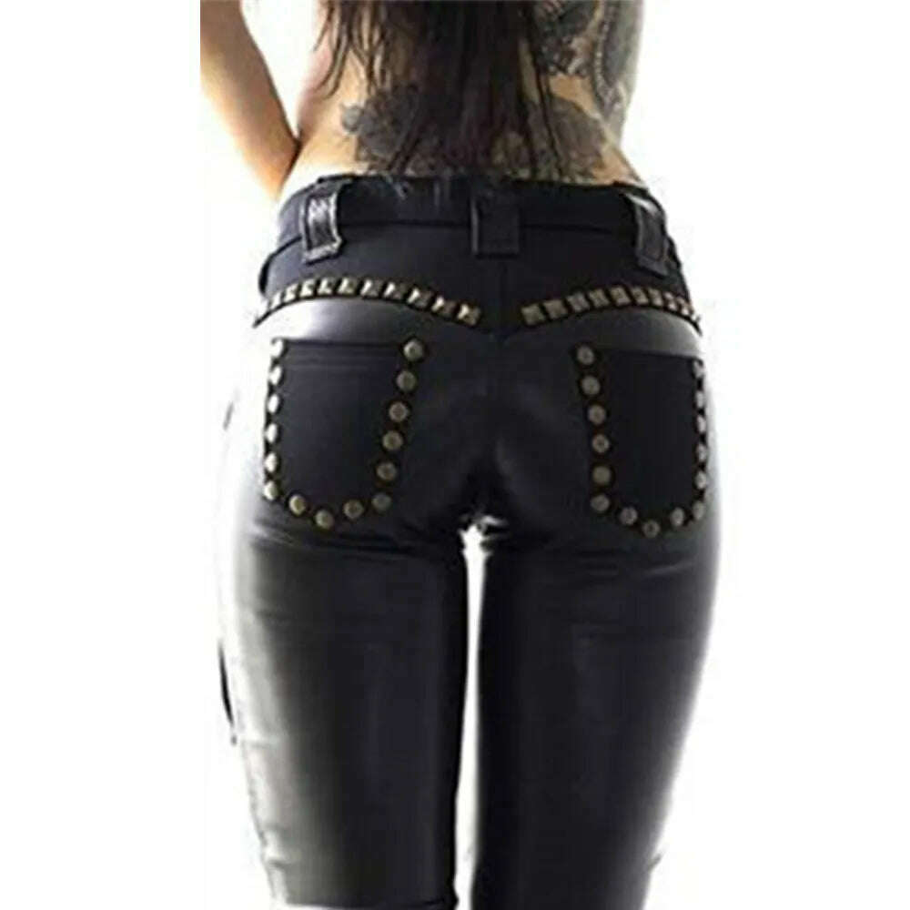 KIMLUD, Women Pants Punk Rock Imitation Leather Pencil Pants, KIMLUD Womens Clothes