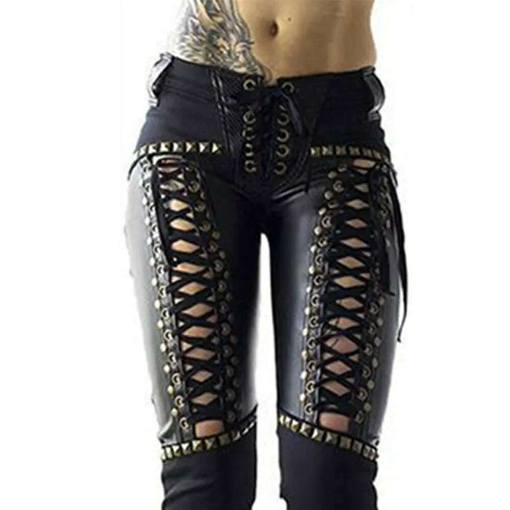 KIMLUD, Women Pants Punk Rock Imitation Leather Pencil Pants, KIMLUD Womens Clothes