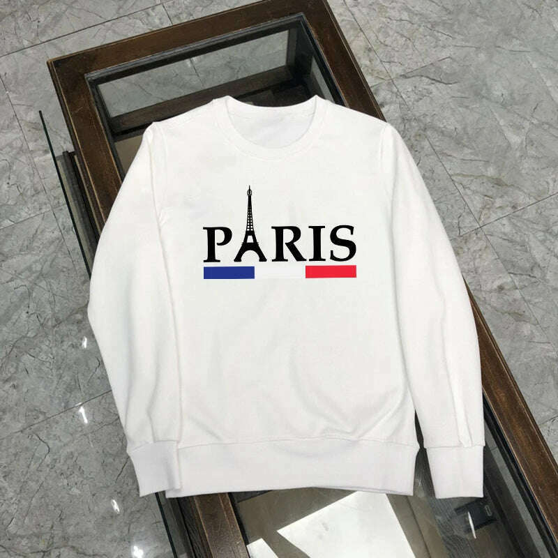 KIMLUD, Women Paris Letters Print Pullover Hoodies Fleece Warm Casual Round Neck Sweatshirt Female Designer Loose Hoody Lady Clothing, Black 02 / S, KIMLUD APPAREL - Womens Clothes