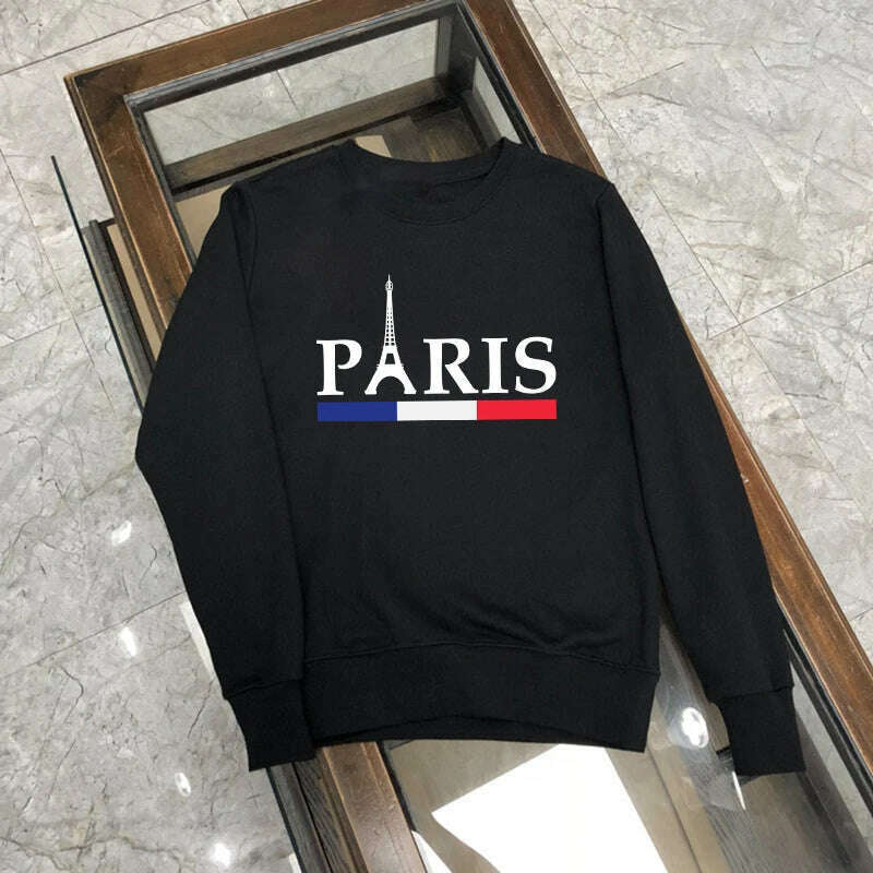 KIMLUD, Women Paris Letters Print Pullover Hoodies Fleece Warm Casual Round Neck Sweatshirt Female Designer Loose Hoody Lady Clothing, White 02 / L, KIMLUD APPAREL - Womens Clothes