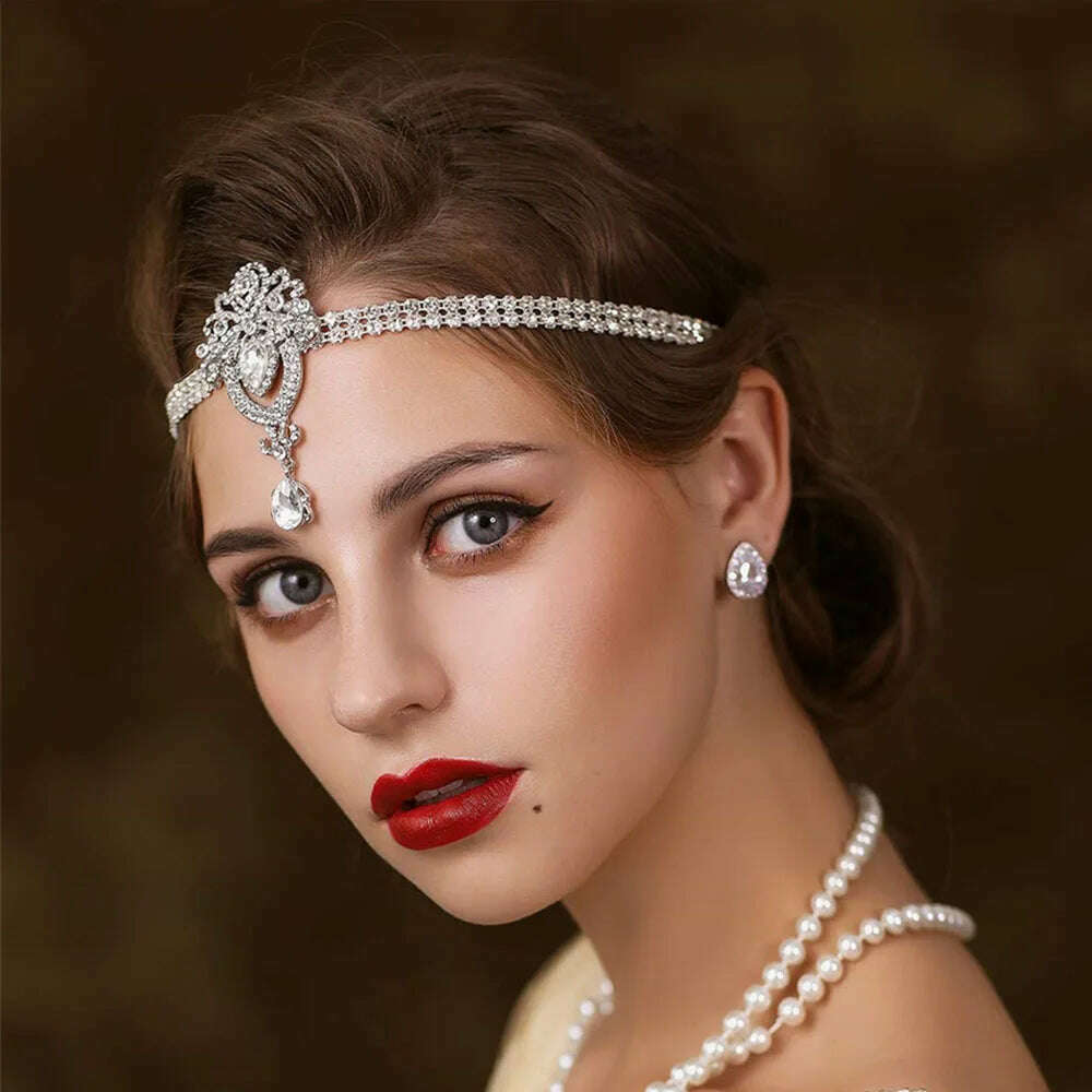 Women Rhinestone Forehead Water Drop Hair Band Wedding Bridal Accessories Bridal Headwear Wedding Jewelry Headdress - KIMLUD