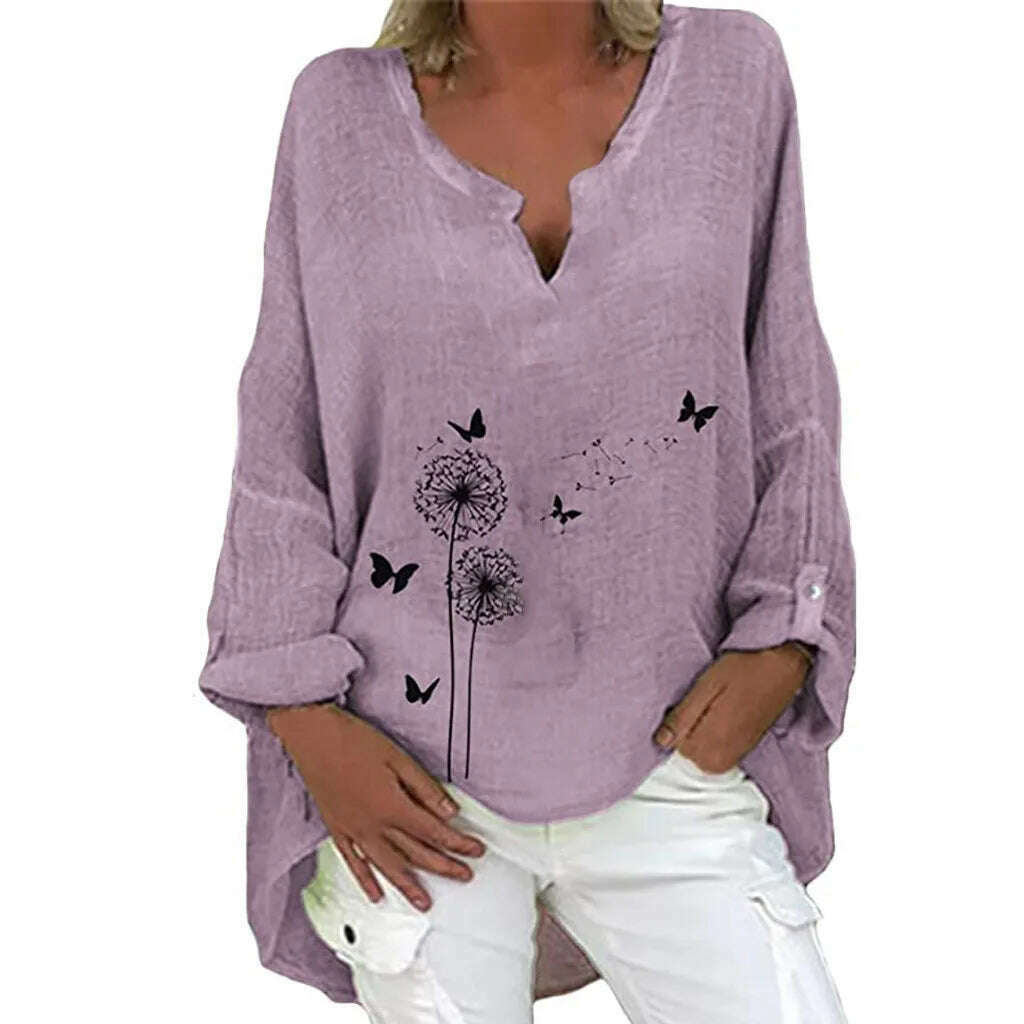 KIMLUD, Women Shirt Boho Clothing Cotton And Linen Plus Size Embroidery V-neck Long Sleeves Casual Blouse Tops Blouse Femme Blanche#JJ, Purple / L / CHINA, KIMLUD APPAREL - Womens Clothes