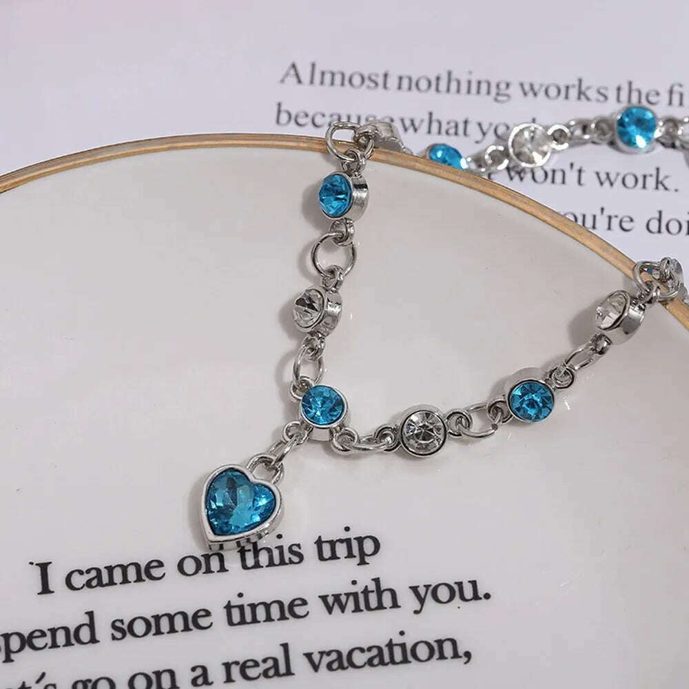 Women Silver Color Lucky Bracelet Female Blue Crystal Heart Charm Pulseras Bracelet Bridal Wedding Engagement Fine Jewelry Gift - KIMLUD