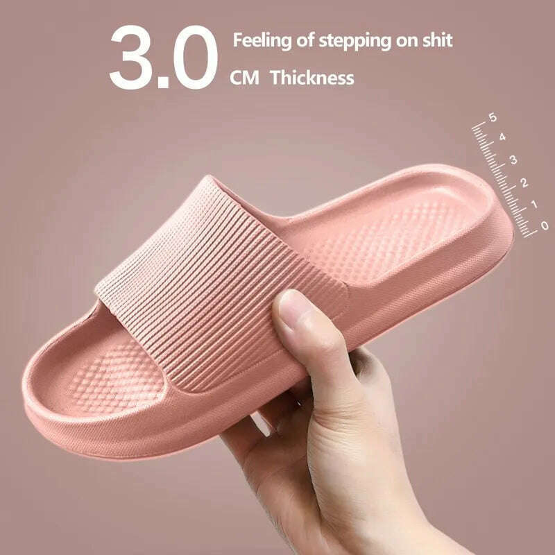 KIMLUD, Women  Slippers Thick Sole Summer Men Beach Slides Bathroom Anti-Slip Slipper Soft Sandals Fashion Flip-Flops Ultra-Light Shoes, D-3cm-Pink / 36-37, KIMLUD APPAREL - Womens Clothes