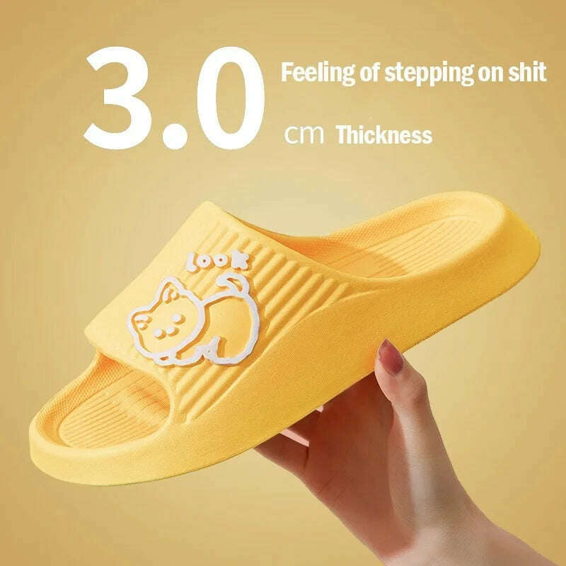 KIMLUD, Women  Slippers Thick Sole Summer Men Beach Slides Bathroom Anti-Slip Slipper Soft Sandals Fashion Flip-Flops Ultra-Light Shoes, C-3cm-Yellow / 36-37, KIMLUD APPAREL - Womens Clothes