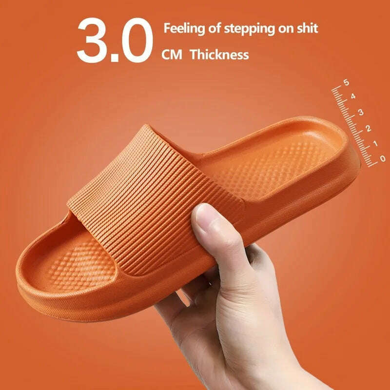 KIMLUD, Women  Slippers Thick Sole Summer Men Beach Slides Bathroom Anti-Slip Slipper Soft Sandals Fashion Flip-Flops Ultra-Light Shoes, D-3cm-Orange / 36-37, KIMLUD APPAREL - Womens Clothes