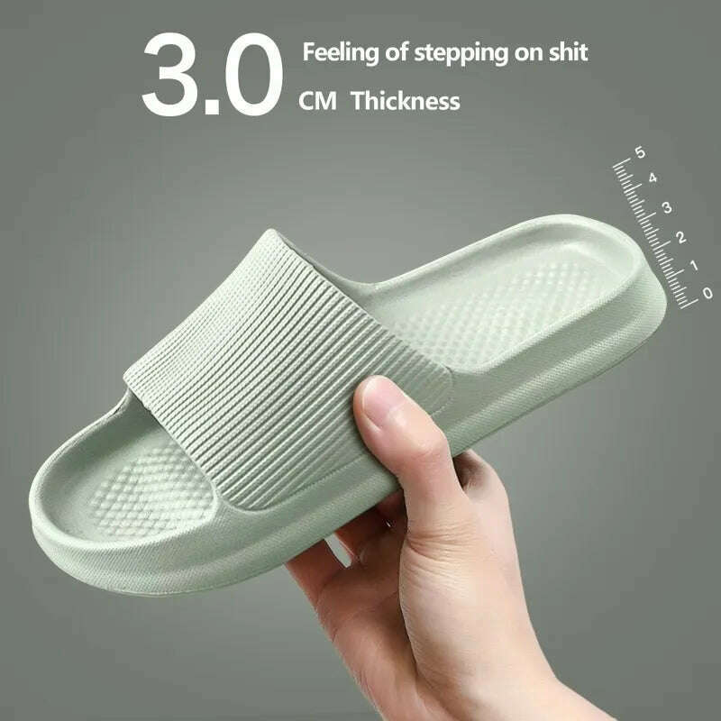 KIMLUD, Women  Slippers Thick Sole Summer Men Beach Slides Bathroom Anti-Slip Slipper Soft Sandals Fashion Flip-Flops Ultra-Light Shoes, D-3cm-Green / 36-37, KIMLUD APPAREL - Womens Clothes