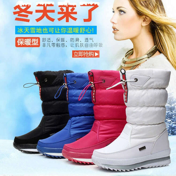 Women Snow Boots Platform Winter Boots Thick Plush Waterproof Non-slip Boots Fashion Women Winter Shoes Warm Fur Botas mujer - KIMLUD