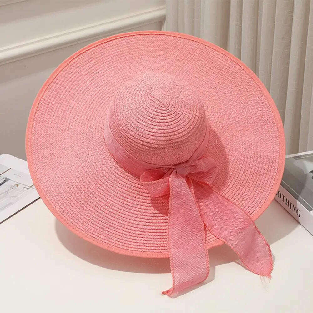 Women Straw Hat Bow-knot Decor Foldable Sunscreen Summer Holiday Women Fisherman Hat Women Fisherman Hat for Adult - KIMLUD