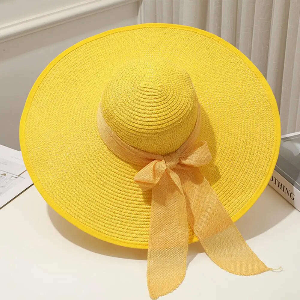 KIMLUD, Women Straw Hat Bow-knot Decor Foldable Sunscreen Summer Holiday Women Fisherman Hat   Women Fisherman Hat  for Adult, KIMLUD Womens Clothes