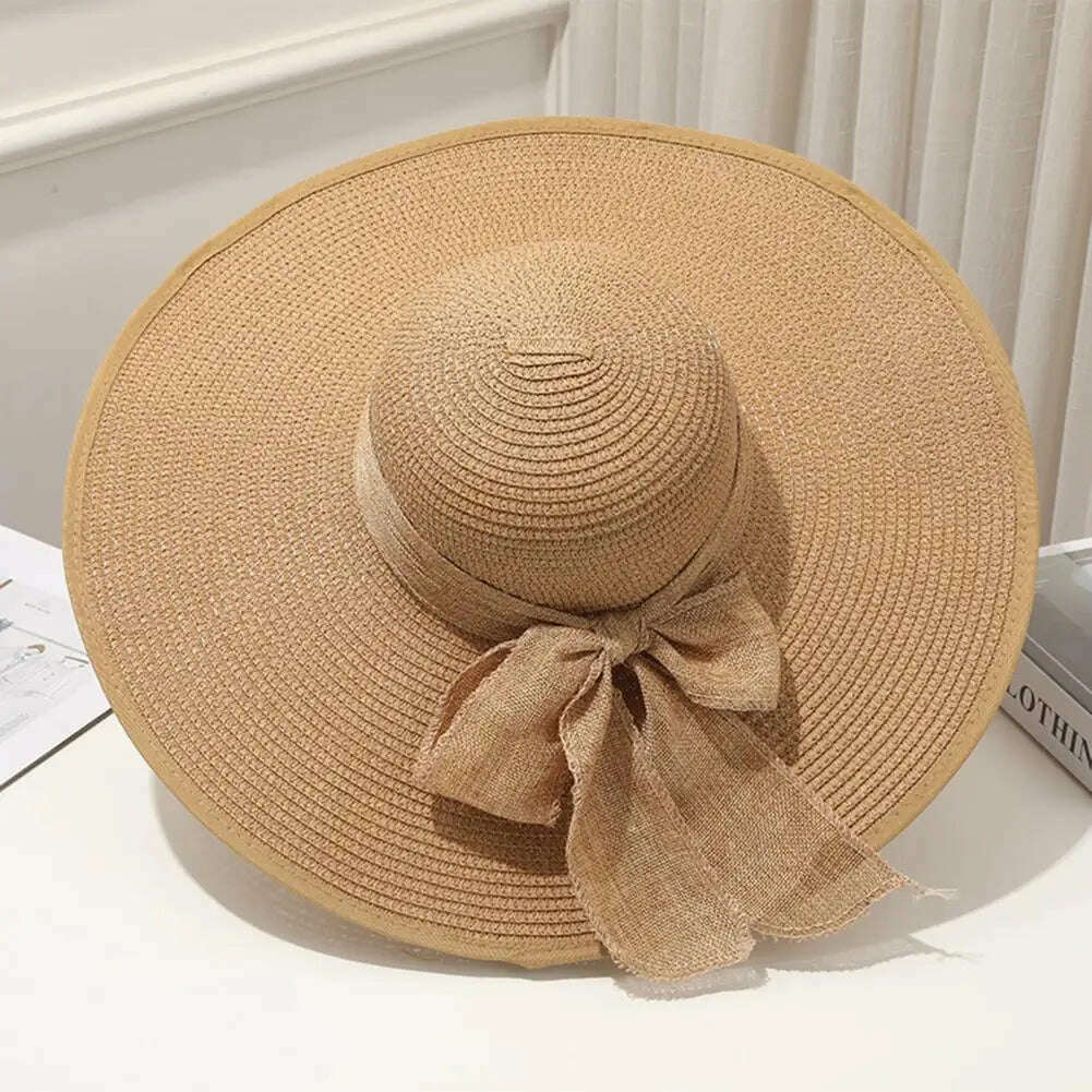 KIMLUD, Women Straw Hat Bow-knot Decor Foldable Sunscreen Summer Holiday Women Fisherman Hat   Women Fisherman Hat  for Adult, KIMLUD Womens Clothes