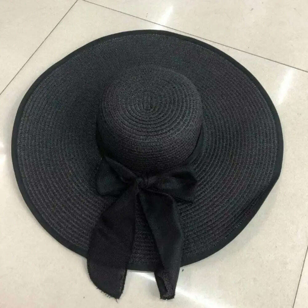 Women Straw Hat Bow-knot Decor Foldable Sunscreen Summer Holiday Women Fisherman Hat Women Fisherman Hat for Adult - KIMLUD