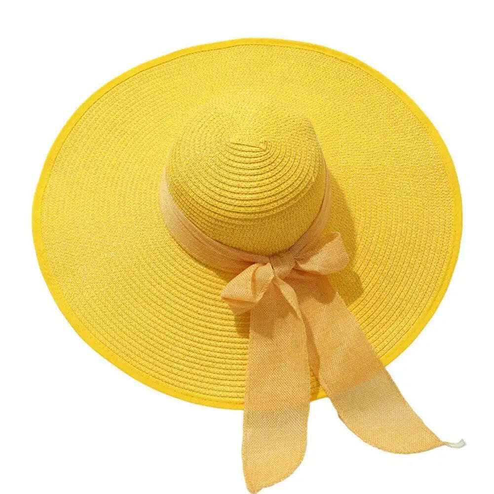 Women Straw Hat Bow-knot Decor Foldable Sunscreen Summer Holiday Women Fisherman Hat Women Fisherman Hat for Adult - KIMLUD