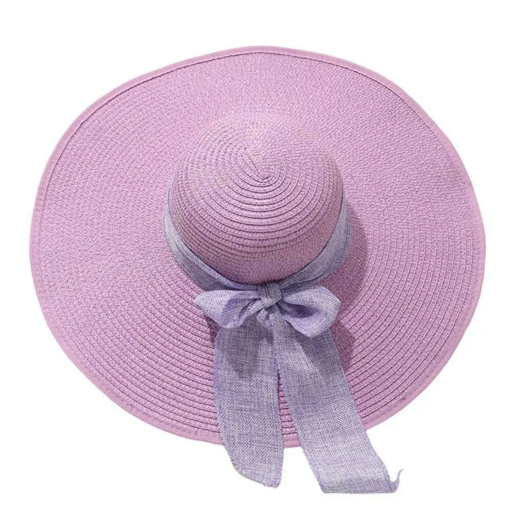 Women Straw Hat Bow-knot Decor Foldable Sunscreen Summer Holiday Women Fisherman Hat Women Fisherman Hat for Adult - KIMLUD