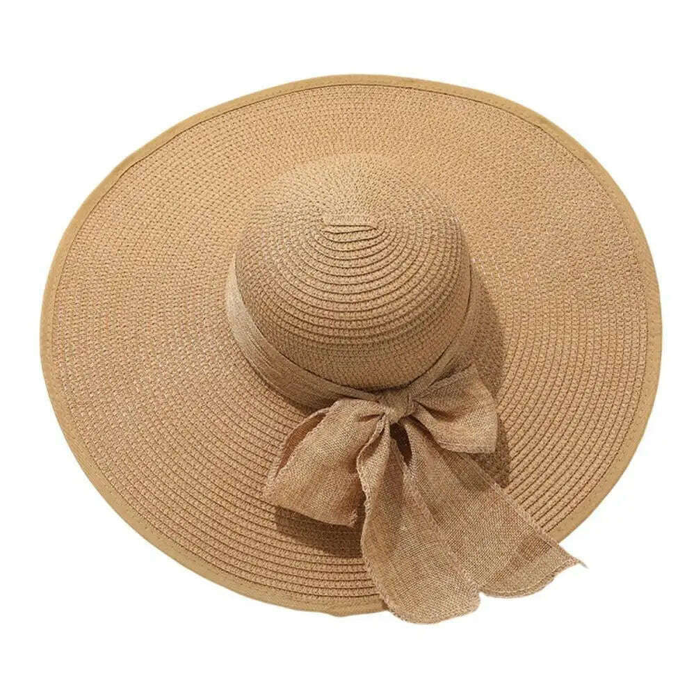 Women Straw Hat Bow-knot Decor Foldable Sunscreen Summer Holiday Women Fisherman Hat Women Fisherman Hat for Adult - KIMLUD