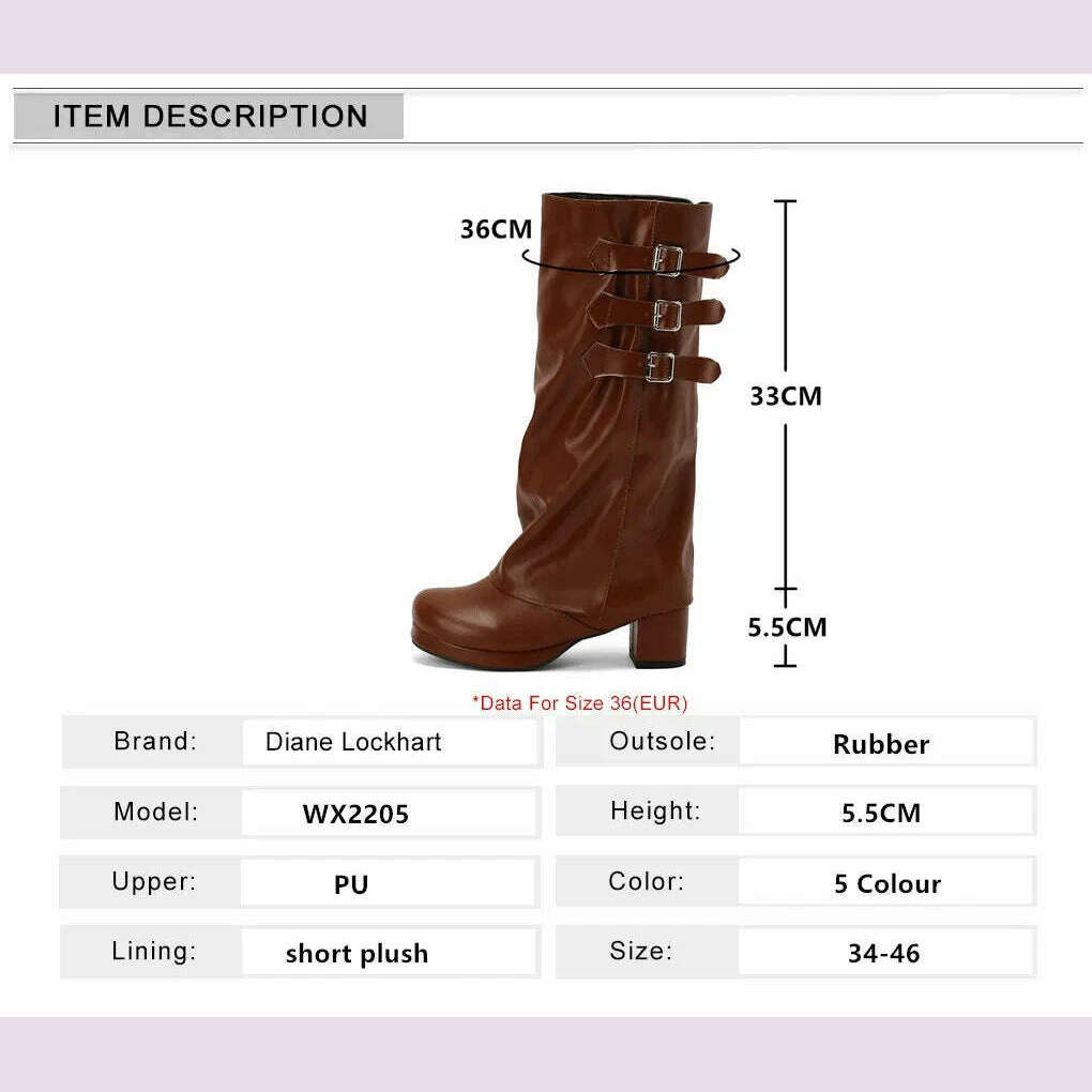 Women Thick Bottom Motorcycle Boots Women Knee High Boots Autumn Winter Women Gothic Punk Buckle Casual Boots Brown White Black - KIMLUD