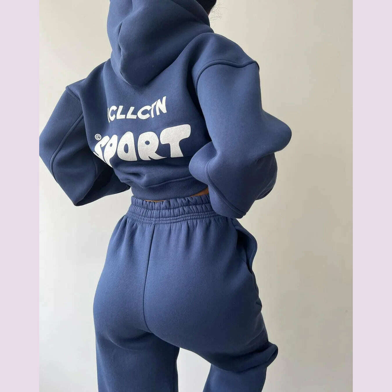 KIMLUD, Women Tracksuit Solid Long Sleeve Letter Print Hoodie 2024 Fall Casual Loose Hooded Sets Warm Suit Trousers Two Piece Pants Sets, KIMLUD Womens Clothes