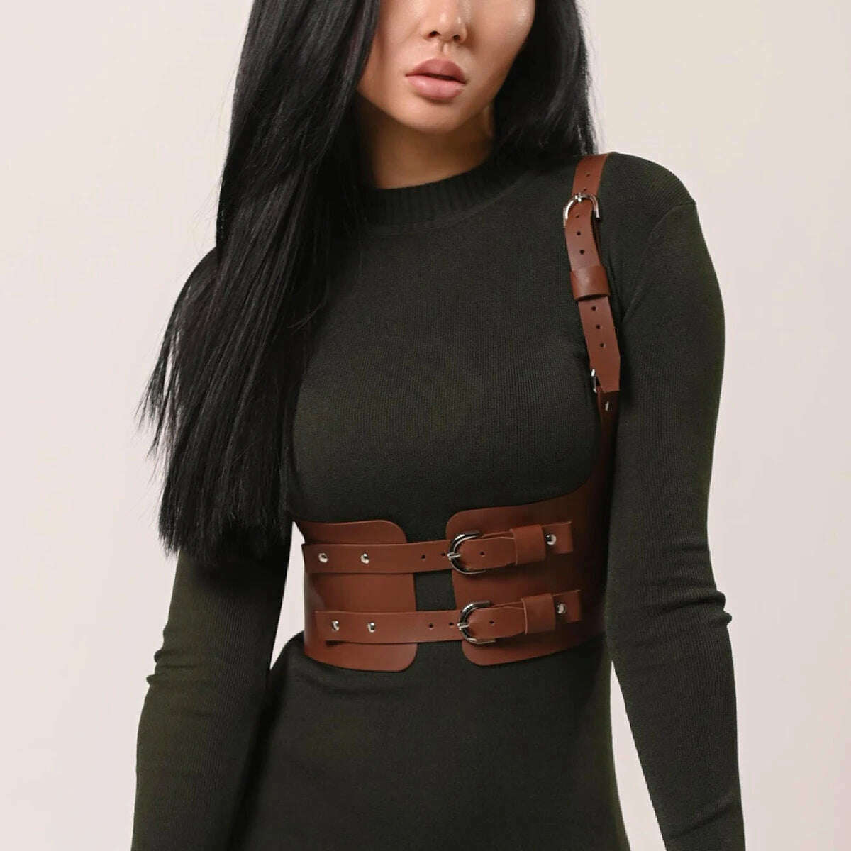 KIMLUD, Women Trend Punk Waist Belt Decoration Female Street Style Wide Waistband corset Harness Leather Belt Gothic Clothing Accessorie, KIMLUD Womens Clothes