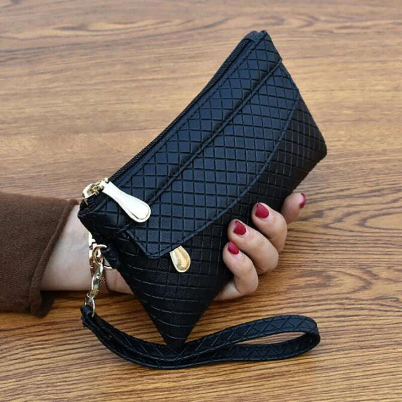 KIMLUD, Women Wallet Clutch Plaid Zipper Organizer Purse Long Key Coin Bag Casual Female Wallet Ladies Leather Money Bag, KIMLUD Womens Clothes