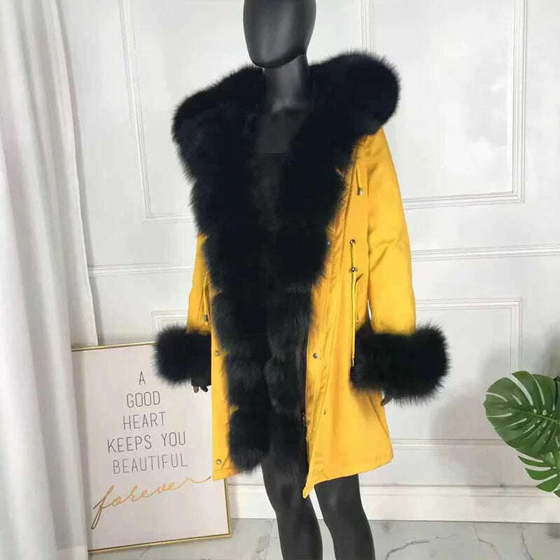 Women Winter Fox Fur Coat Real Fur Lined Parka Rabbit Fur Lined Coat Parka Best Selling Styles - KIMLUD