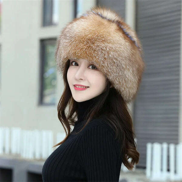 KIMLUD, Women&#39;s Fox Fur Hats 2022 New Fox Fur Windproof Warm Earmuffs Winter Hats Women&#39;s Fur Hats Russian Hats, drift gold / M(56-58cm), KIMLUD APPAREL - Womens Clothes