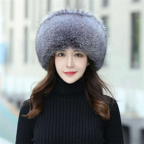 KIMLUD, Women&#39;s Fox Fur Hats 2022 New Fox Fur Windproof Warm Earmuffs Winter Hats Women&#39;s Fur Hats Russian Hats, silver blue / M(56-58cm), KIMLUD APPAREL - Womens Clothes