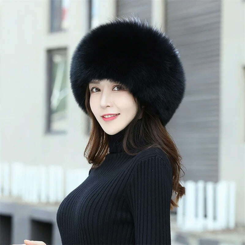 KIMLUD, Women&#39;s Fox Fur Hats 2022 New Fox Fur Windproof Warm Earmuffs Winter Hats Women&#39;s Fur Hats Russian Hats, KIMLUD Womens Clothes