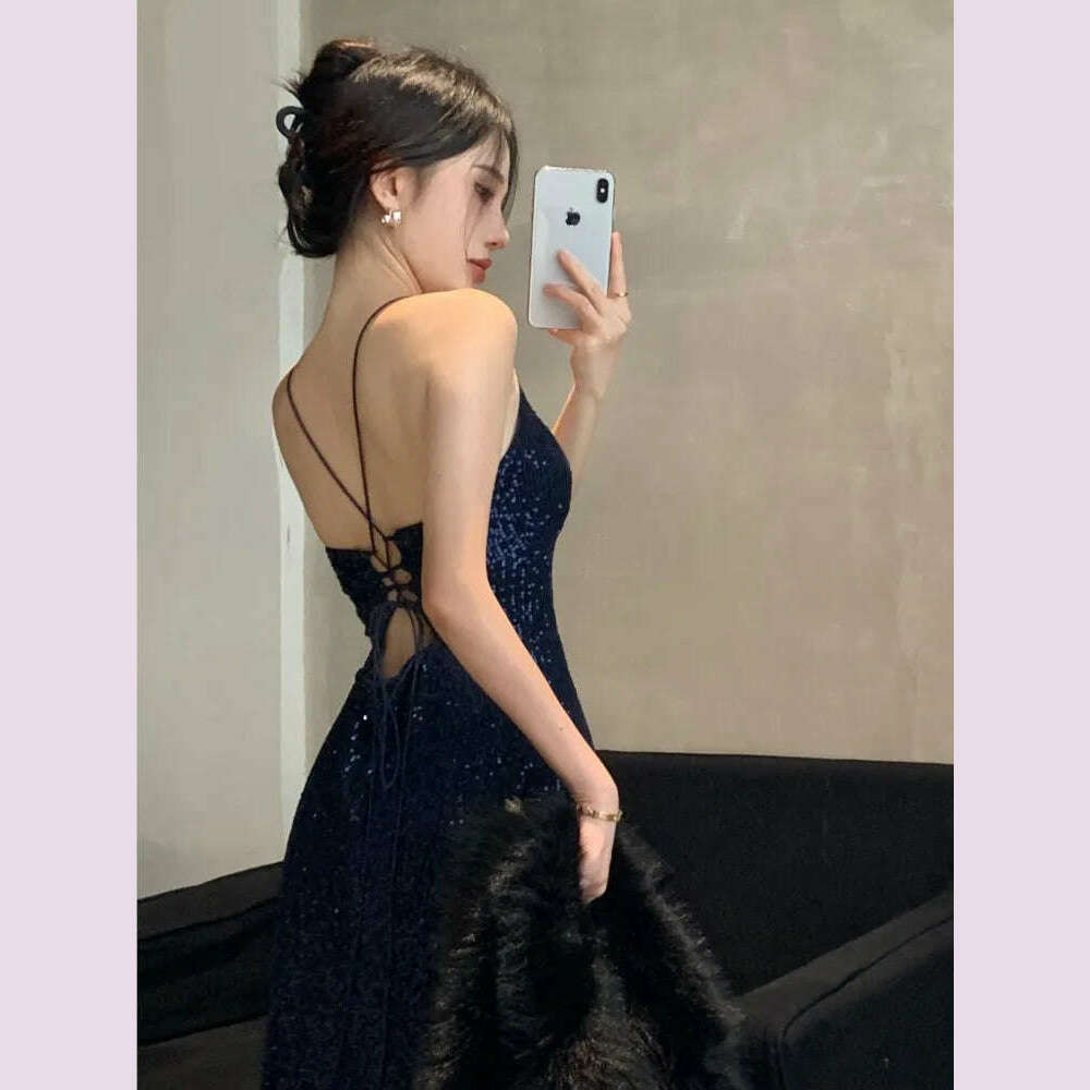 KIMLUD, Women's Backless V-Neck Split Maxi Dress Sexy Slim Evening Gown Luxury Dresses Fashion Robe Birthday Party Spring Autumn New, KIMLUD Womens Clothes