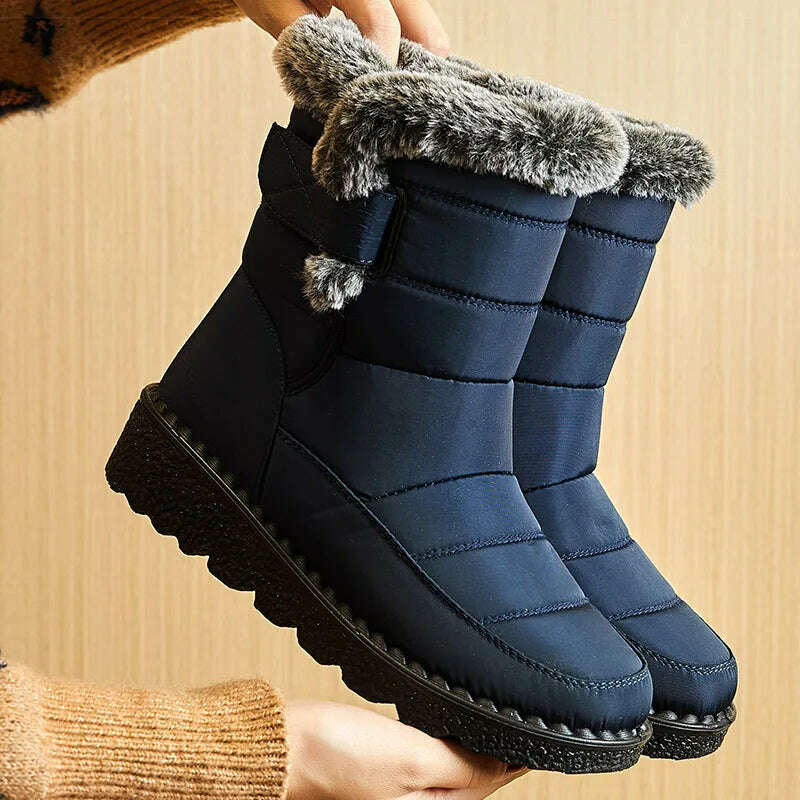 Women's Boots 2024 Trend Winter Shoes For Woman Winter Boots Ankle Low Heels Botas Mujer Waterproof Snow Boots With Fur Shoes - KIMLUD