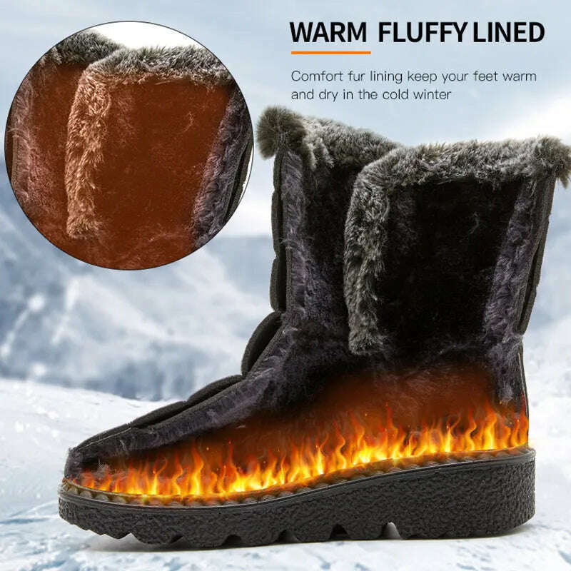 KIMLUD, Women's Boots 2024 Trend Winter Shoes For Woman Winter Boots Ankle Low Heels Botas Mujer Waterproof Snow Boots With Fur Shoes, KIMLUD Womens Clothes