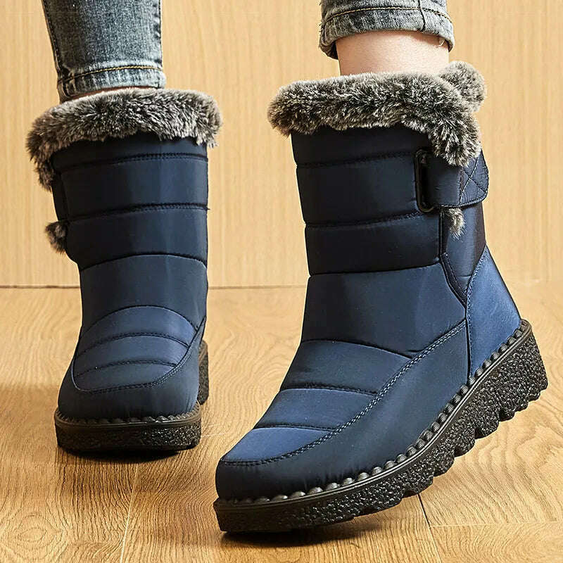 KIMLUD, Women's Boots 2024 Trend Winter Shoes For Woman Winter Boots Ankle Low Heels Botas Mujer Waterproof Snow Boots With Fur Shoes, KIMLUD Womens Clothes