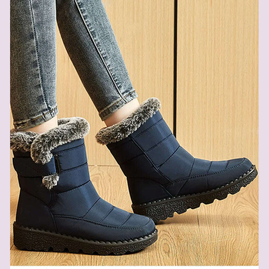 KIMLUD, Women's Boots 2024 Trend Winter Shoes For Woman Winter Boots Ankle Low Heels Botas Mujer Waterproof Snow Boots With Fur Shoes, KIMLUD Womens Clothes