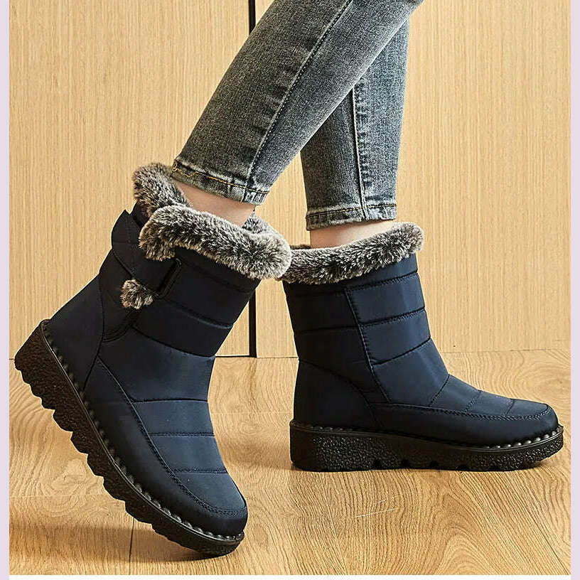 KIMLUD, Women's Boots 2024 Trend Winter Shoes For Woman Winter Boots Ankle Low Heels Botas Mujer Waterproof Snow Boots With Fur Shoes, KIMLUD Womens Clothes