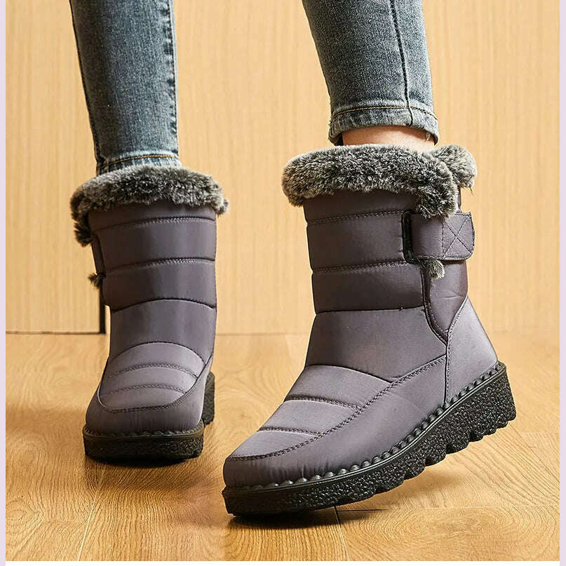 KIMLUD, Women's Boots 2024 Trend Winter Shoes For Woman Winter Boots Ankle Low Heels Botas Mujer Waterproof Snow Boots With Fur Shoes, KIMLUD Womens Clothes