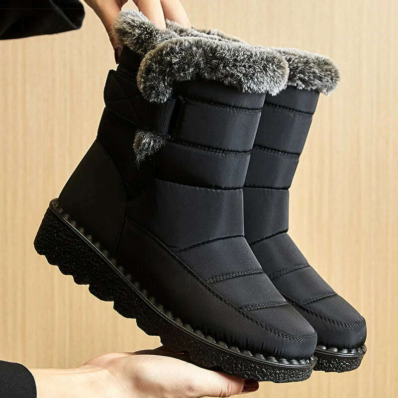 KIMLUD, Women's Boots 2024 Trend Winter Shoes For Woman Winter Boots Ankle Low Heels Botas Mujer Waterproof Snow Boots With Fur Shoes, Black / 36, KIMLUD APPAREL - Womens Clothes