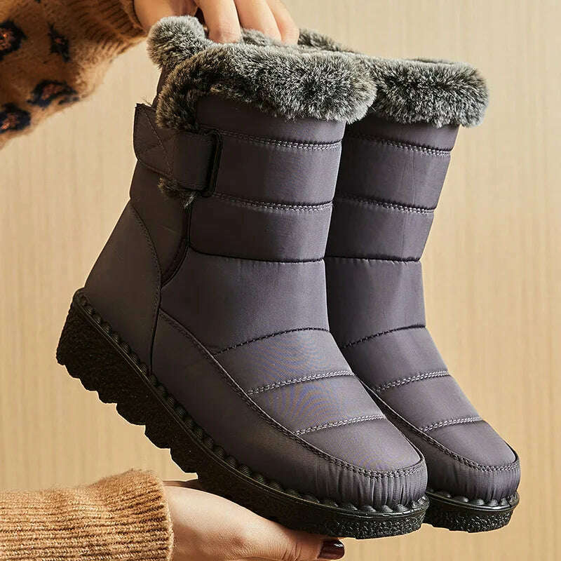 KIMLUD, Women's Boots 2024 Trend Winter Shoes For Woman Winter Boots Ankle Low Heels Botas Mujer Waterproof Snow Boots With Fur Shoes, GRAY / 43, KIMLUD APPAREL - Womens Clothes