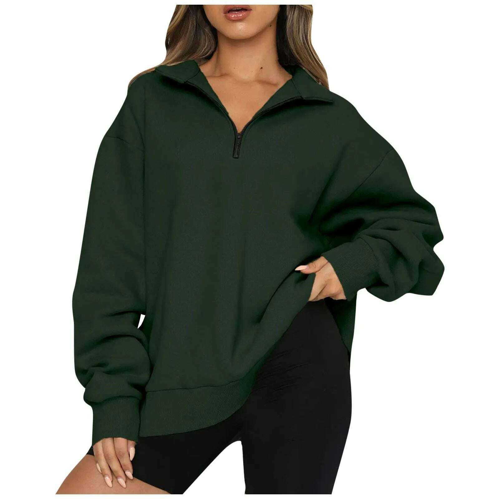 KIMLUD, Women's Casual Fashion Long Sleeve Solid Color Zip Sweatshirt Top, KIMLUD Womens Clothes