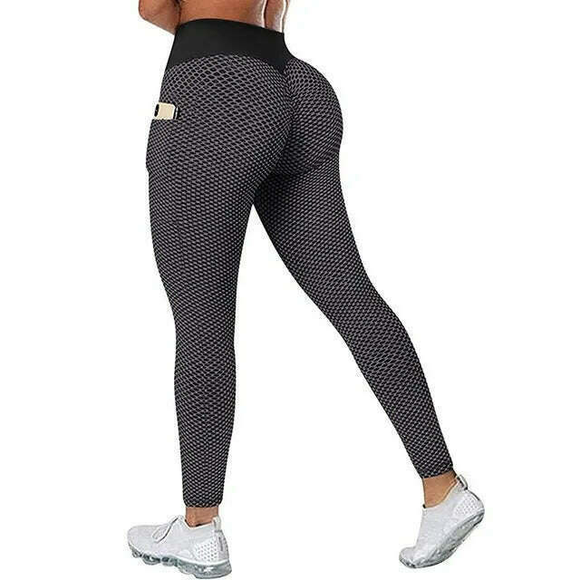 KIMLUD, Women's Casual Fitness Trousers High Waist Pocket Yoga Leggings Scrunch Butt Workout Tights High Waist Push Up Yoga Gym Leggings, Black / S / CN, KIMLUD APPAREL - Womens Clothes