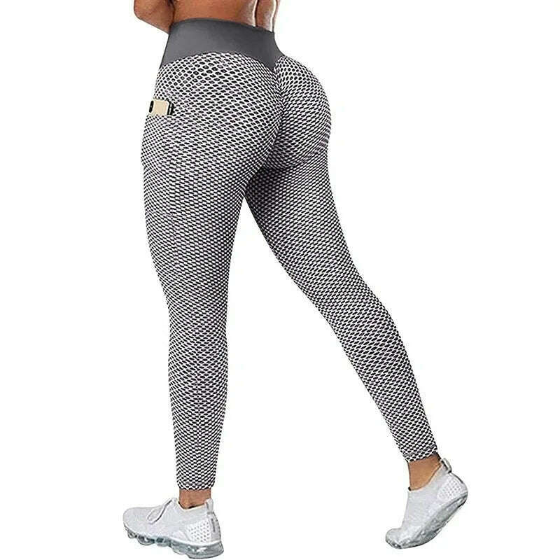 KIMLUD, Women's Casual Fitness Trousers High Waist Pocket Yoga Leggings Scrunch Butt Workout Tights High Waist Push Up Yoga Gym Leggings, Gray / S / CN, KIMLUD APPAREL - Womens Clothes