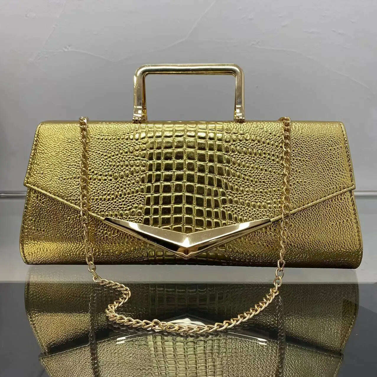 KIMLUD, Women's crocodile patterned handbag, women's handbag, women's handbag, banquet crossbody bag, Gold, KIMLUD APPAREL - Womens Clothes