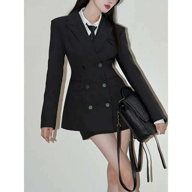 KIMLUD, Women's Dress sets Double breasted Long Sleeve Blazer+High Waist Wrap Hip Skirt Age reducation Commuter Two Piece Lady's Clothes, KIMLUD Womens Clothes