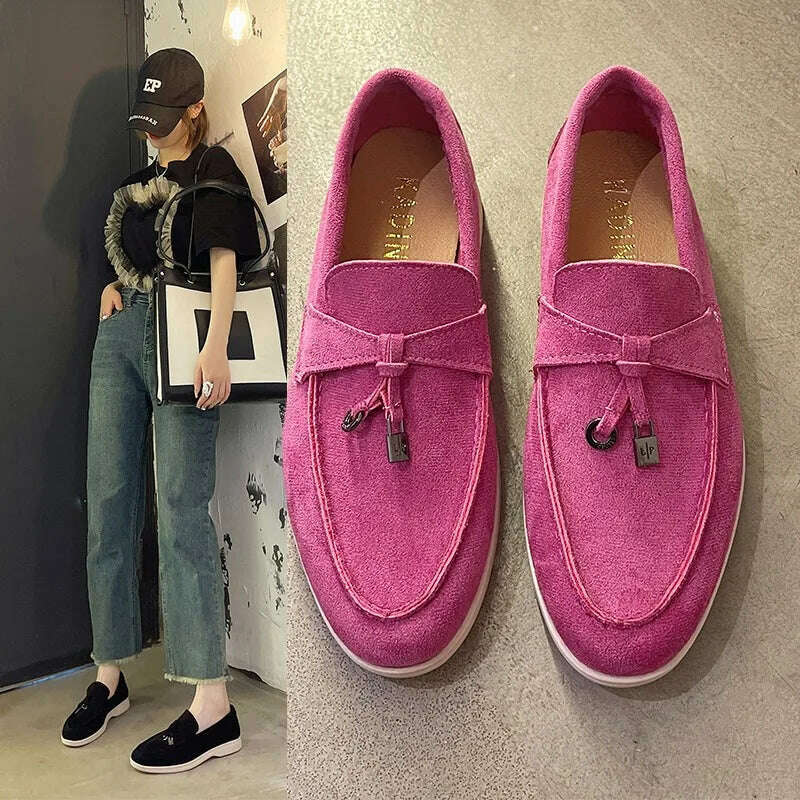 KIMLUD, Women's flat sports casual shoes Spring and autumn thick soled suede loafers casual women walking non-slip women's casual shoes, 36 / Rosy Red, KIMLUD APPAREL - Womens Clothes