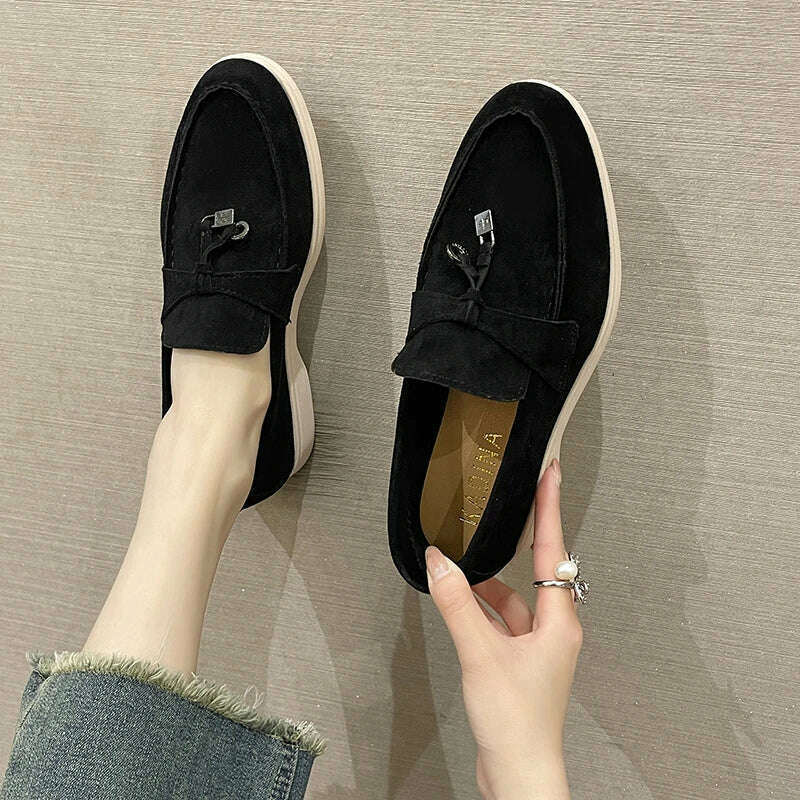 KIMLUD, Women's flat sports casual shoes Spring and autumn thick soled suede loafers casual women walking non-slip women's casual shoes, 36 / black, KIMLUD APPAREL - Womens Clothes